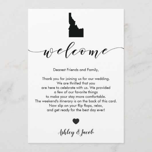 Lettre de bienvenue du Mariage de l'Idaho et carte (Devant)