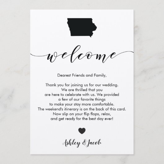 Lettre de bienvenue du Mariage de l'Iowa et carte (Devant)