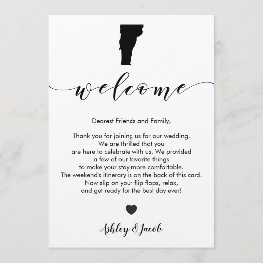 Lettre de bienvenue du Mariage du Vermont et carte (Devant)