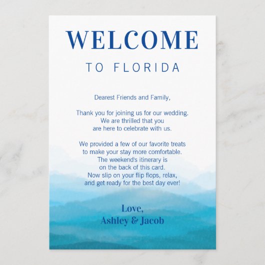 Lettre de bienvenue du Mariage Ocean Wave et carte (Devant)