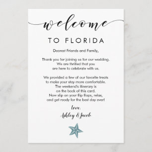 Lettre de bienvenue du Mariage Starfish et carte d