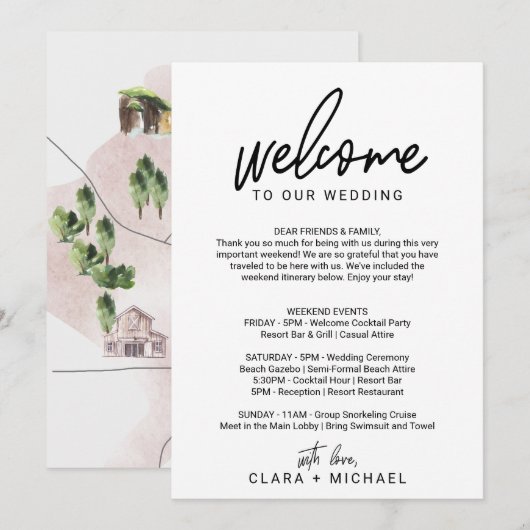 Lettre de bienvenue et carte en calligraphie fanta (Devant / Derrière)