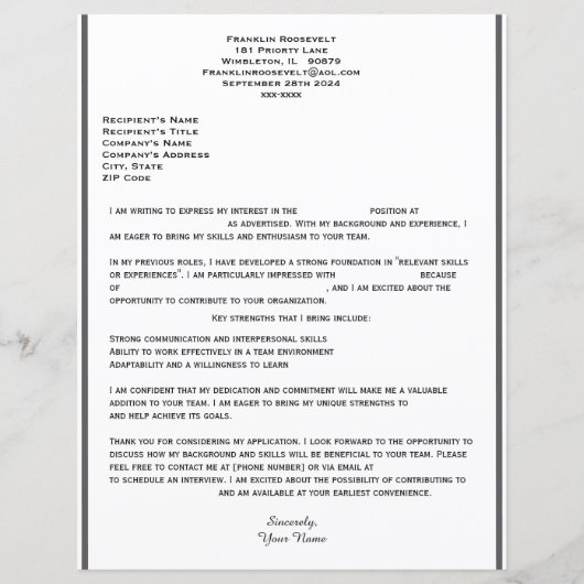 Lettre De Couverture Simple Pour Modèle Emploi (Devant)