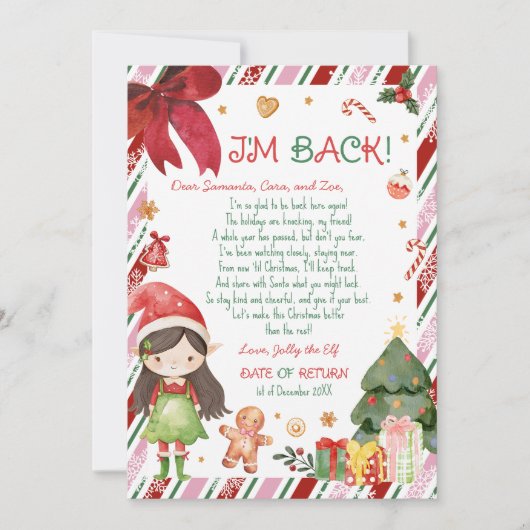 Lettre de fille pour Noël Carte de lettre de lutin (Devant)