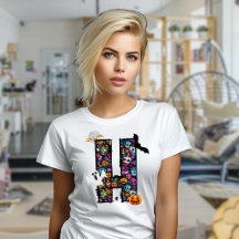 Lettre de monstres d'Halloween T-shirt H