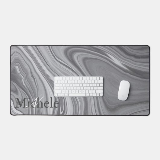 Lettre de nom personnalisée Agate Grey Marble Swir (Clavier et souris)