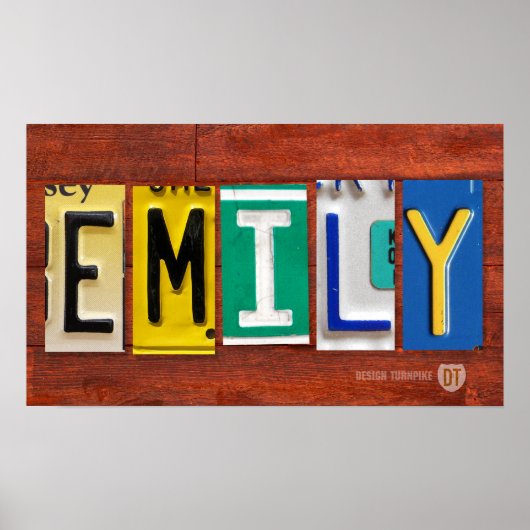 Lettre de plaque de licence EMILY Nom affiche pers (Devant)