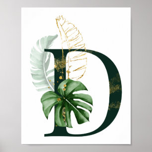 Lettre décorative D avec affiche des feuilles trop