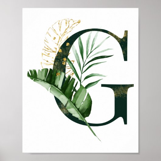 Lettre décorative G avec affiche feuille tropicale (Devant)