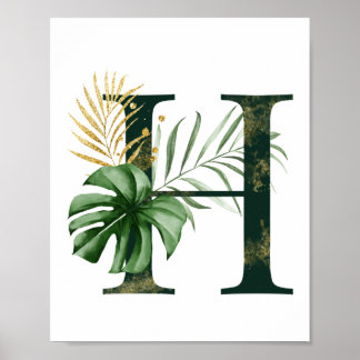 Lettre décorative H avec affiche feuille tropicale