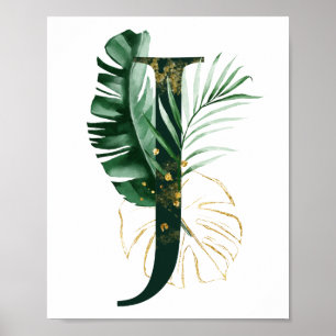 Lettre décorative I avec affiche des feuilles trop