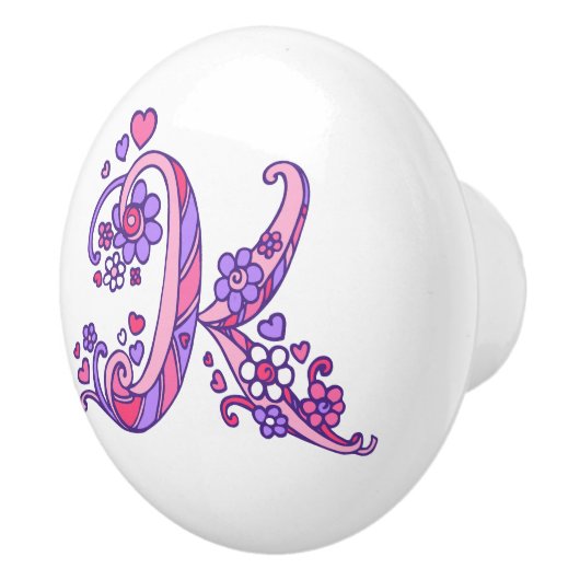 Lettre décorative K monogramme rose violet bouton (Droite)
