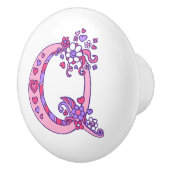 Lettre décorative Q monogramme rose violet bouton  (Droite)