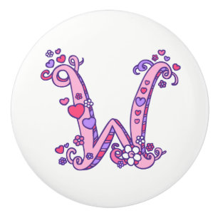 Lettre décorative W monogramme poignée rose bouton