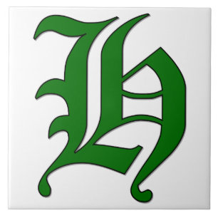Lettre diplôme H en carreaux Monogramme vert