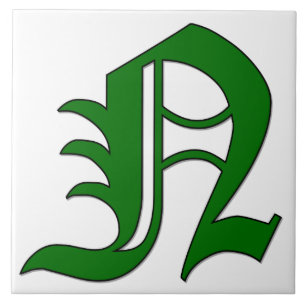 Lettre diplôme N en Carreaux Monogrammes verts