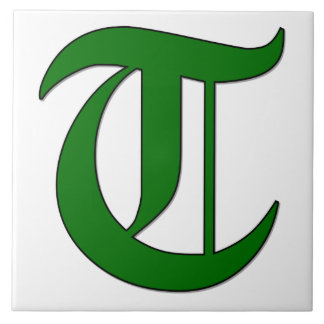 Lettre diplôme T en Carreaux Monogrammes verts