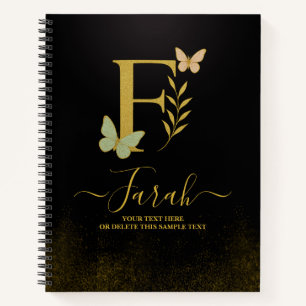 Lettre d'or F Carnet papillon couverture