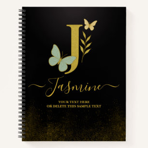 Lettre d'or J Carnet papillon couverture
