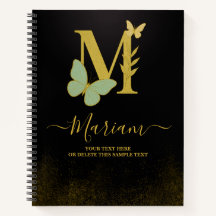 Lettre d'or M Carnet papillon couverture