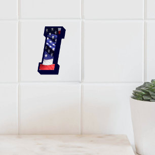 Lettre Drapeau Américaine "I" Grande Carreaux de c
