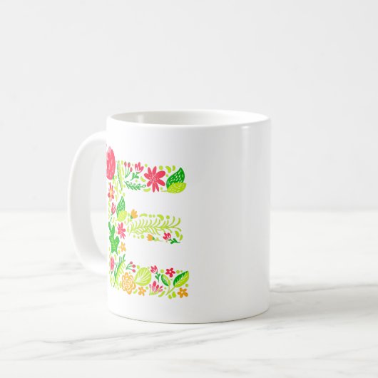 Lettre E en Fleurs Café Mug (Devant gauche)
