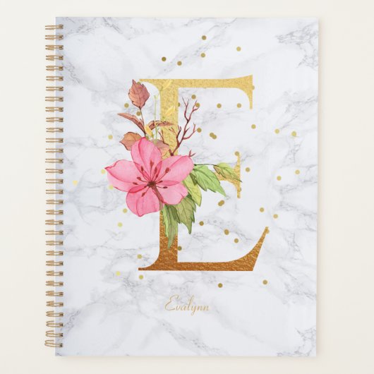 Lettre E en monogramme doré à l'aquarelle de marbr (Devant)
