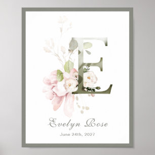 Lettre E Monogramme Rose Rose Rosier Poster