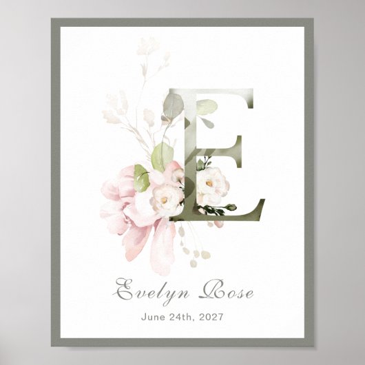 Lettre E Monogramme Rose Rose Rosier Poster (Devant)