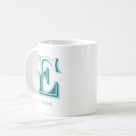 Lettre E Monogramme Turquoise Nom moderne Café Mug (Devant gauche)
