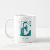 Lettre E Monogramme Turquoise Nom moderne Café Mug (Gauche)