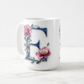Lettre E Mug de café - Design floral pour le don (Devant gauche)