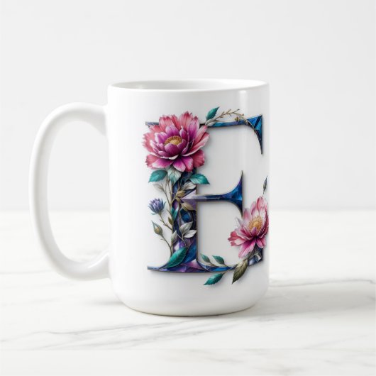 Lettre E Mug de café - Design floral pour le don (Gauche)
