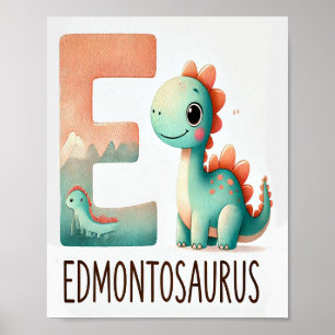 Lettre E, Poster d'aquarelle Dinosaure Alphabet