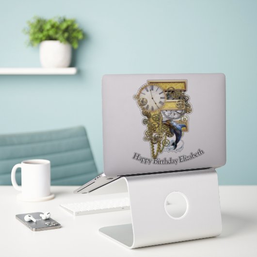 Lettre E Sticker personnalisation Anniversaire (Ordinateur portable sur le bureau)