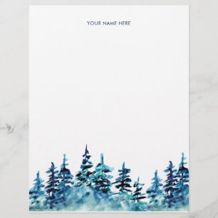 Lettre En-tête de la forêt de pins peints à la main