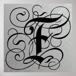 Lettre F, Monogramme gothique Poster noir