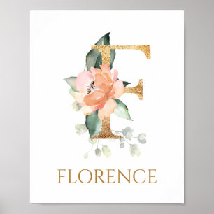 Lettre F Monogramme Peach rose Poster
