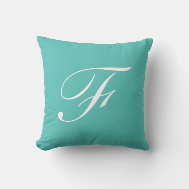 Lettre F Monogramme Turquoise Coussin (Recto)