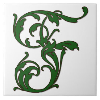 Lettre feuille F en carreaux Monogrammes verts