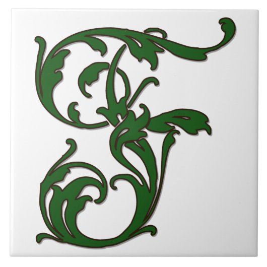 Lettre feuille F en carreaux Monogrammes verts (Devant)
