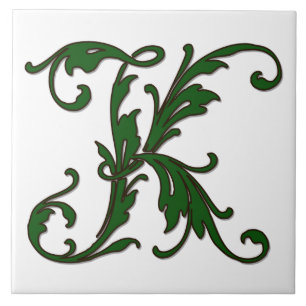 Lettre feuille K en carreaux Monogrammes verts