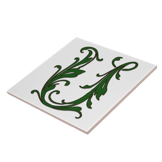 Lettre feuille U en carreaux Monogrammes verts (Côté)