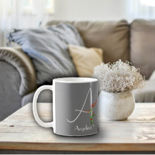 Lettre fleur sauvage d'aquarelle Une tasse de café