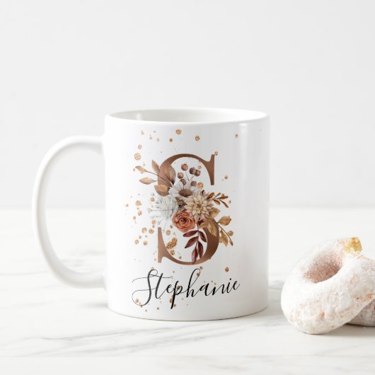LETTRE FLEURIE DE cuivre S MONogramme Café Mug (Avec donut)