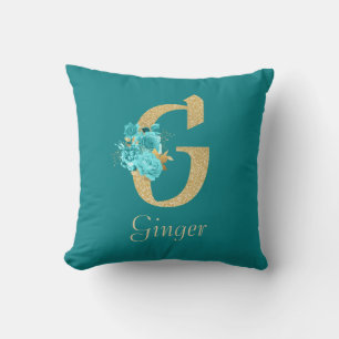 LETTRE Florale D'OR ET D'AquA GLACE G Oreiller
