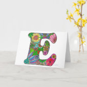 Lettre florale E Carte de voeux - Blanc à l'intéri (Fleur jaune)