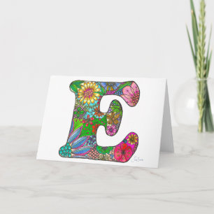Lettre florale E Carte de voeux - Blanc à l'intéri