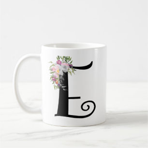 Lettre florale E, tasse d'aquarelle d'art de