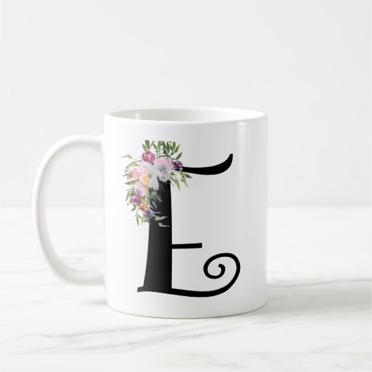Lettre florale E, tasse d'aquarelle d'art de (Gauche)
